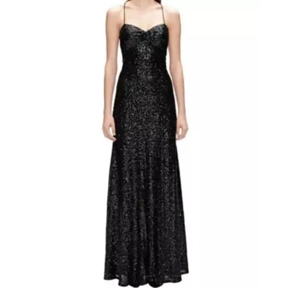 JILL STUART Strappy Black Ruched Neckline Sequin Maxi Dress Size 2 $488 NWNT - Picture 2 of 10